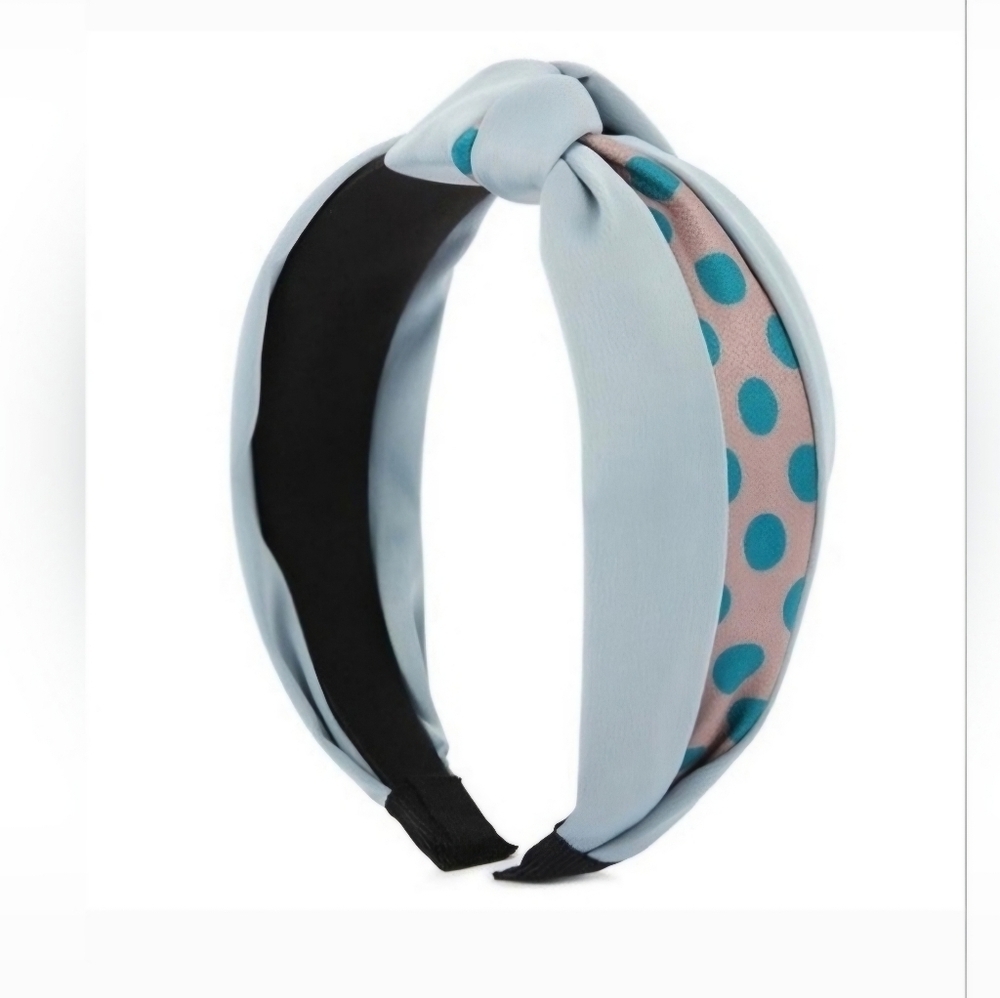 Polka Dot Blue Turquoise Fabric Headband - Picture 2 of 2